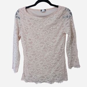 Cream Pink‎ Coquette Floral Lace Long Sleeve Top